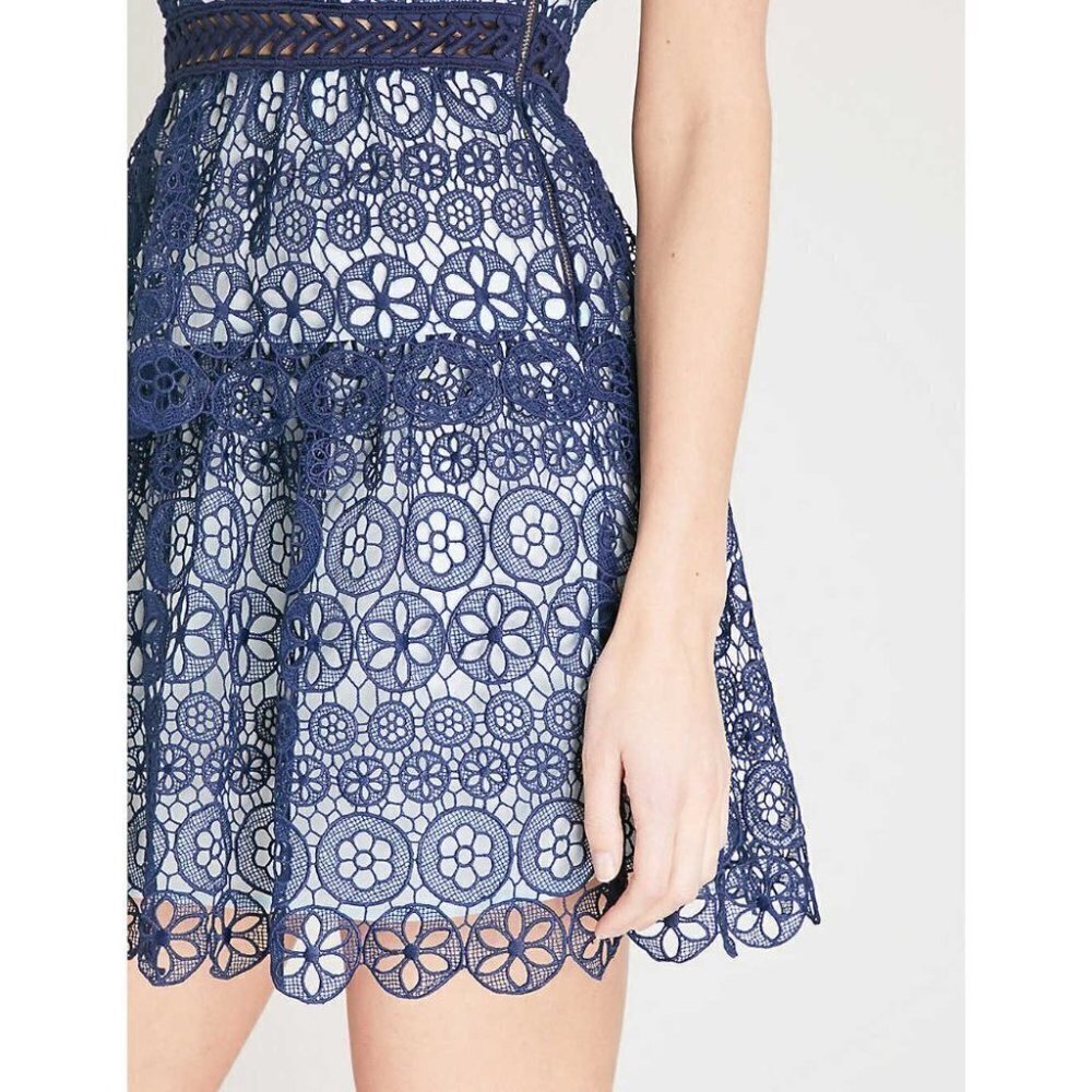 NWT Self-Portrait Bow Embellished Blue Lace Dress $428 - Picture 7 of 12